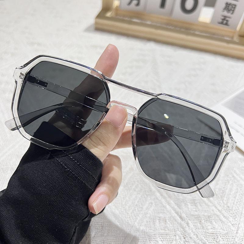 New retro double beam sunglasses men's big box trendy UV-proof sunglasses women's plain black frame sunglasses