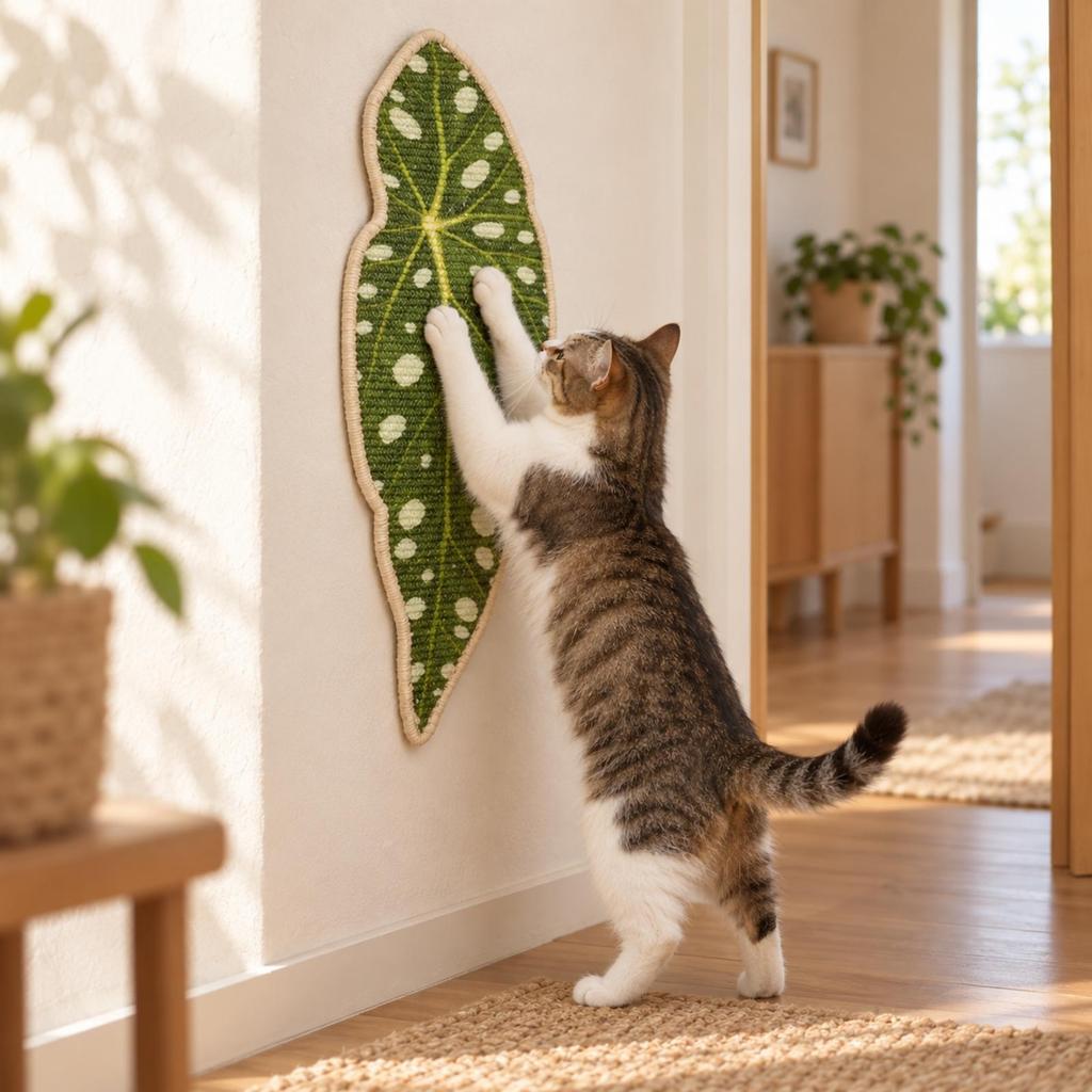 LeafShaped Cat Scratching Board Decorative Sisal Sturdy WallMounted