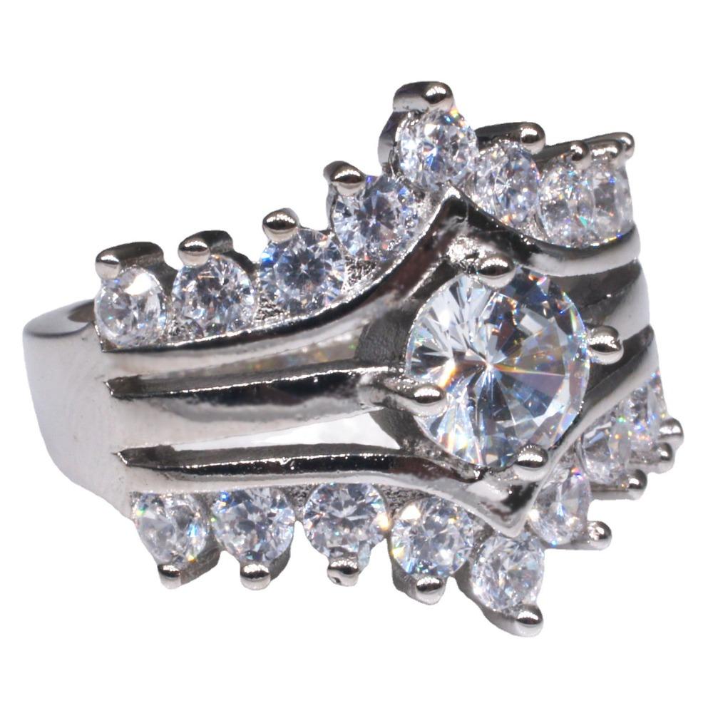 Stylish Three Row Diamond Rings for Women High Quality Rhodium Plated Wedding Bands Unisex Romantic Gift