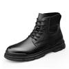 Men's Black Leather Winter Martin Boots, British Style, High-Top, Plus Velvet, Work Boots.