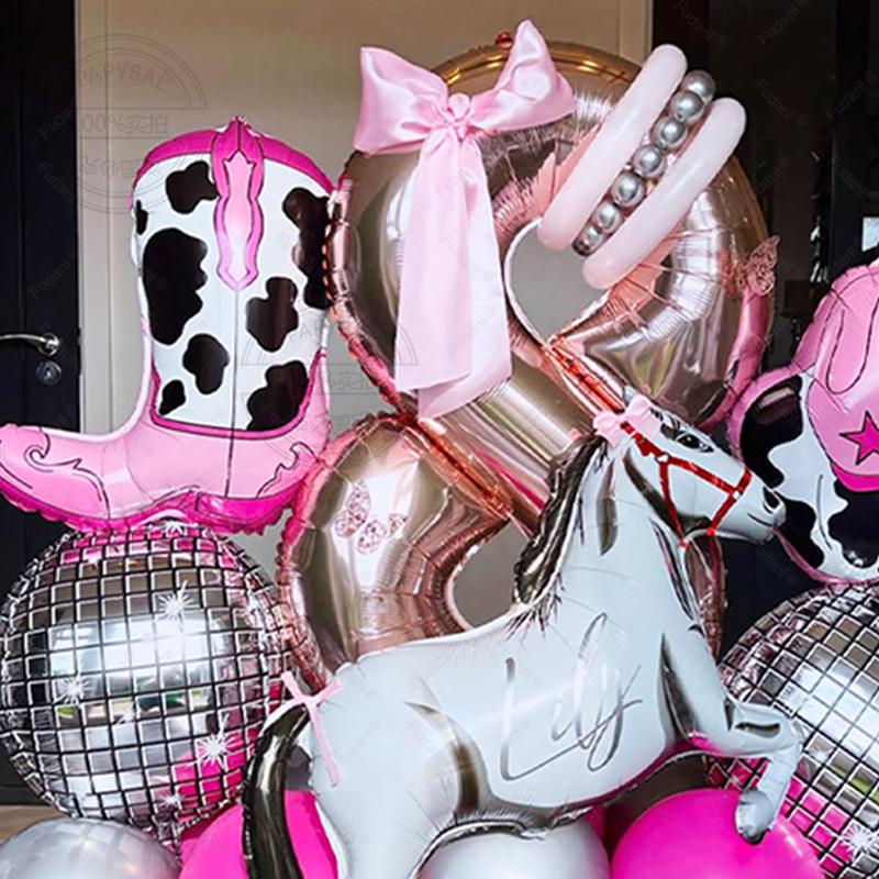 39pcs Pink Western Cowboy Foil Helium Balloon Boot Shape Hat Horse Racing Photo Props Cow Air Globos Birthday Party Supplies