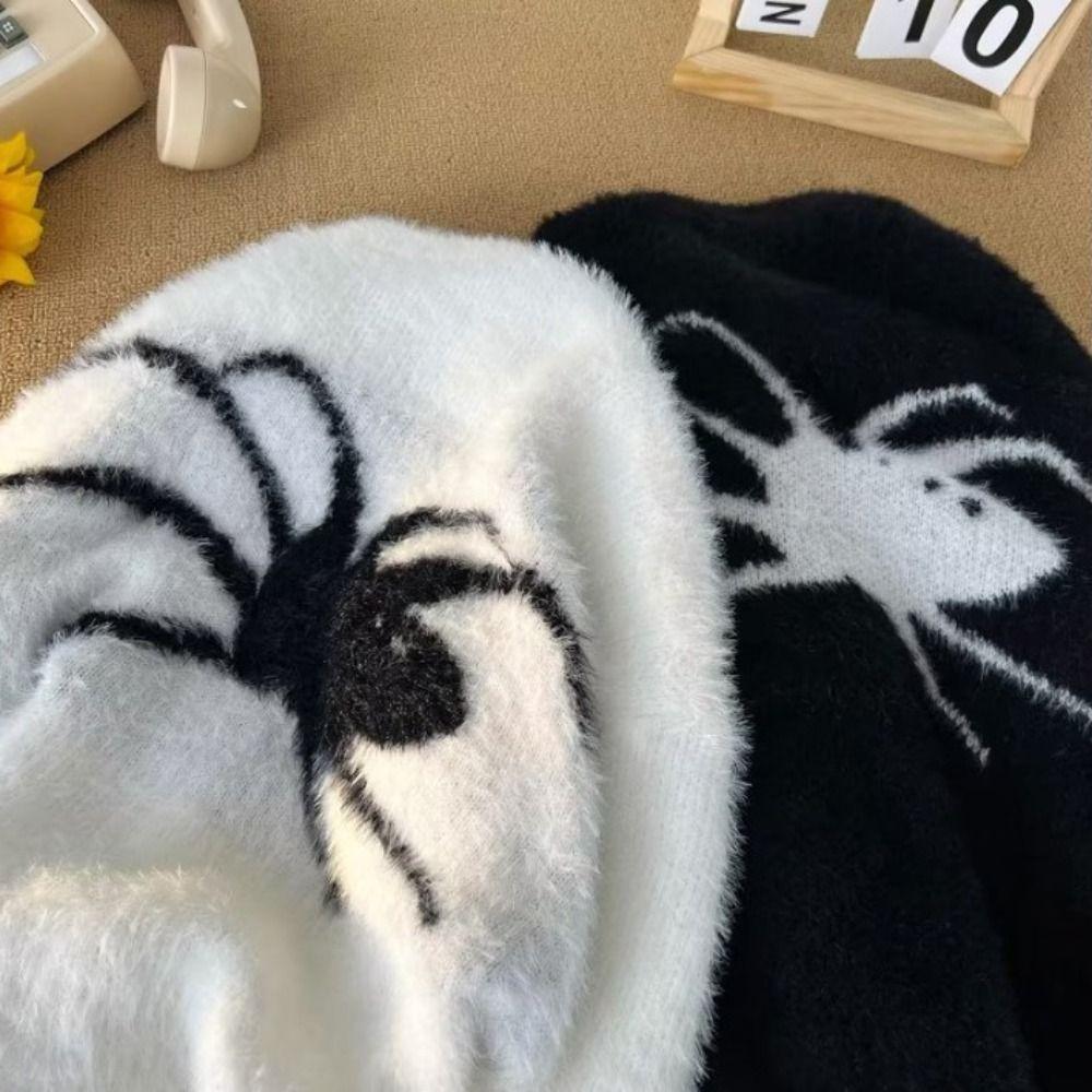 Long Sleeve Spider Sweater Men Plush Pullovers Women Y2k Retro Streetwear Knitwear  Women