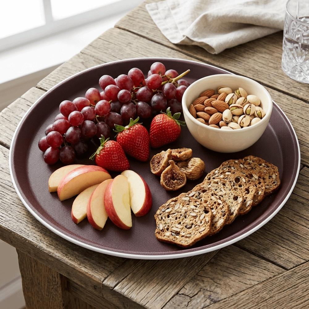 Matte Anti-slip Snack Serving Tray Shallow Wide Flat Treat Platter Food Tray Family Meal Serving S-Round