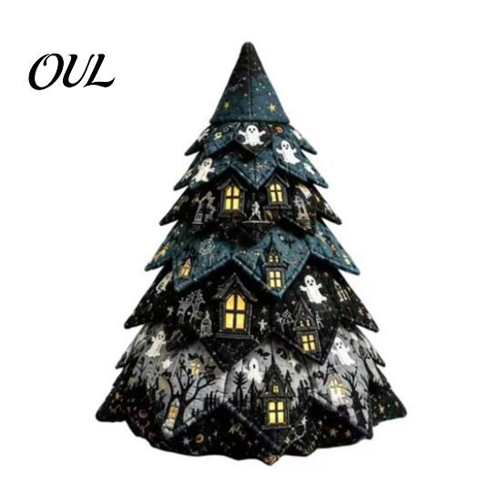 DIY Fabric Tree Supplies Halloween Quilted Kit, Witch Cat Spider Fall Seasonal Decorations 3D Padded Sewing Craft Project for Quilting Beginners,