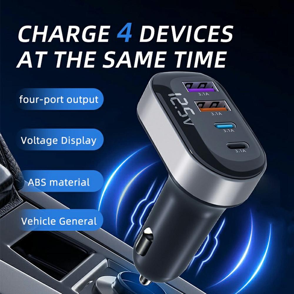 

K33 USB-A + Type-C 4-Port Car Charger Fast Charging Adapter with Voltage Display