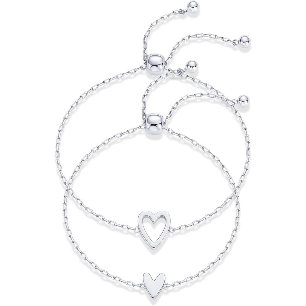 Women's Heart Shaped Hollow Pendant Adjustable Friendship Bracelet Set