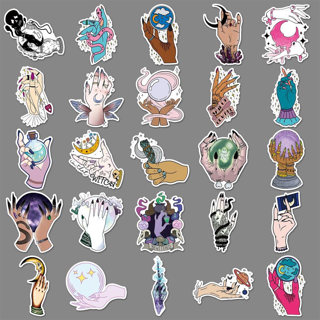 50 Magic Witch Hand Graffiti Stickers for Phone, Luggage, Skateboard - Creative Decoration