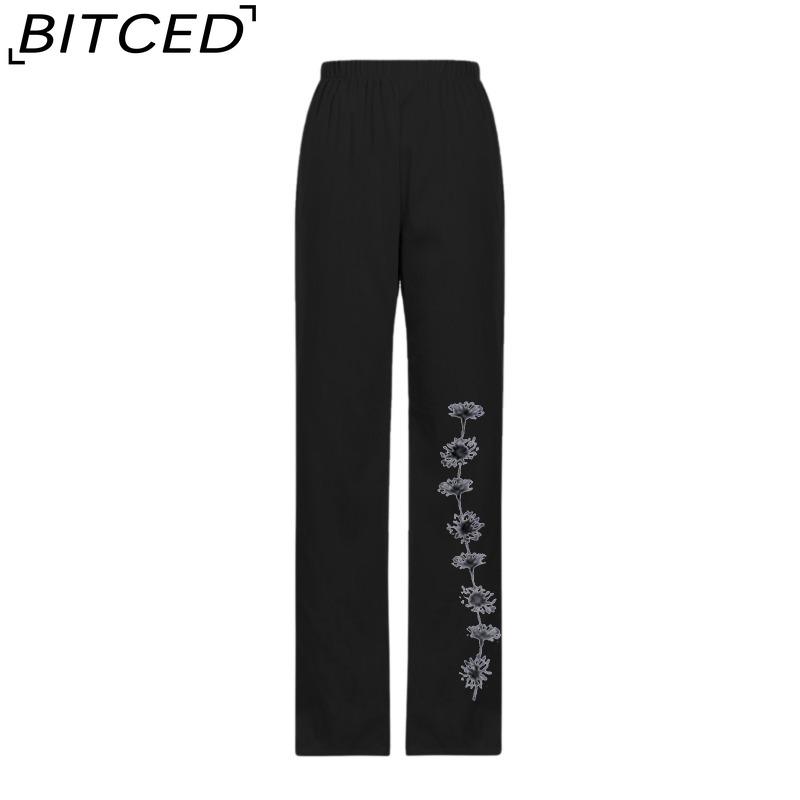 BITCED Fashion Popular Floral Print Harem Pants with Flower Pockets Mid Waist Trousers Streetwear