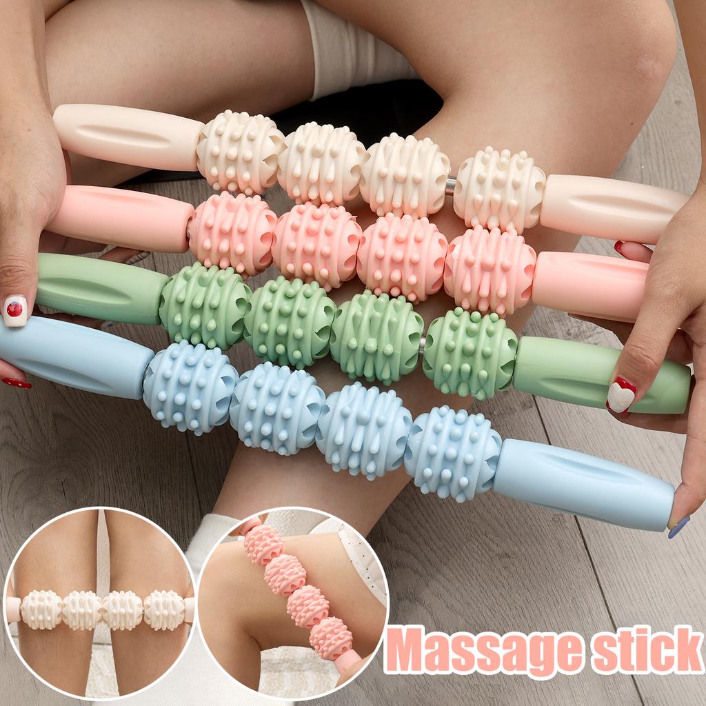 4 Ball Roller Muscles Massage Stick Relaxation Yoga Fitness Wolf Tooth Fascia for Calves Thighs Arm Full Body Massage Yoga Stick