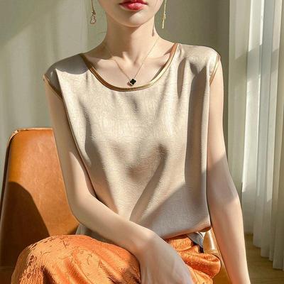 Sommer Damen Weste Seide Rundhals Ärmellos Solid Top Westen