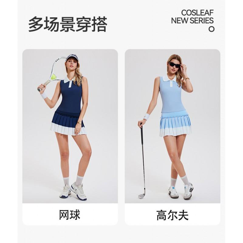 Womens Tennis Golf Polo Vest High-Waisted Pleated Skort Set Quick-Dry Sportswear Activewear
