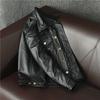 Ny Herr Äkta Läderjacka Smal Passform Koskinn Denim Bikerrock Casual Affärs Kort Rock