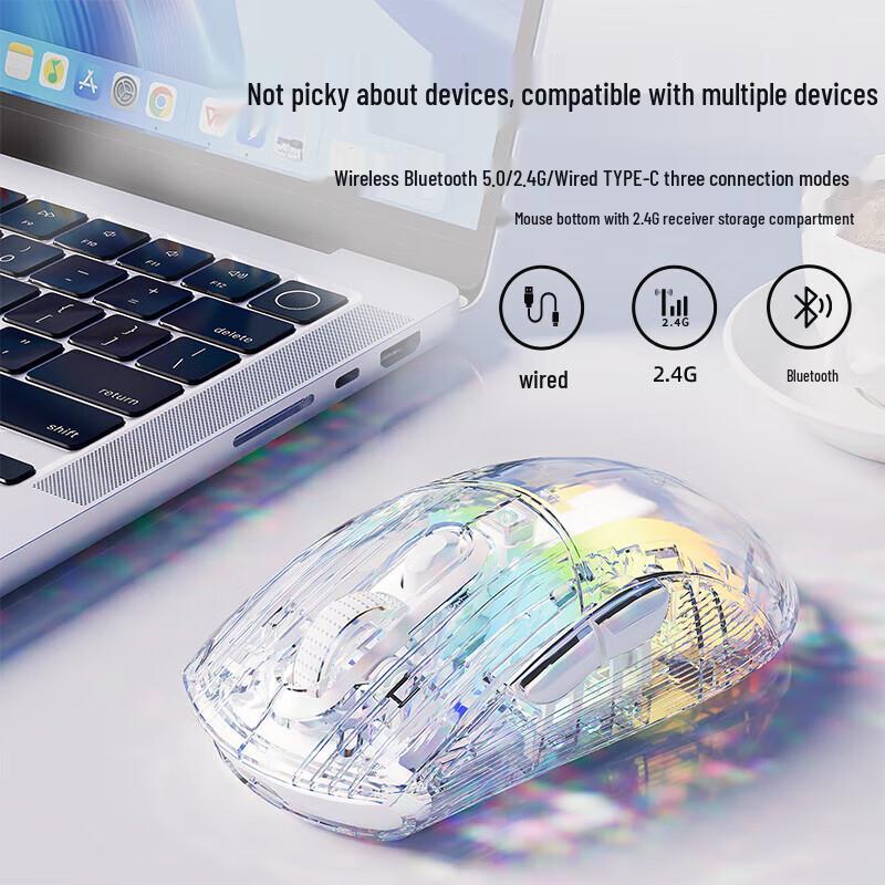 Forerunner Q8 Transparent Crystal Triple-Mode Gaming Mouse