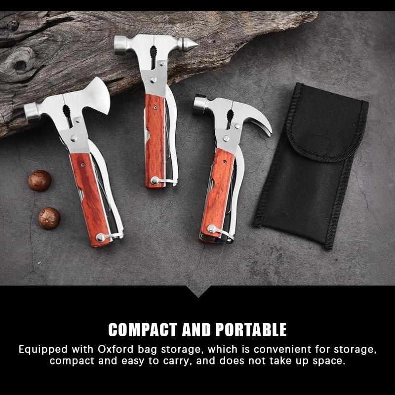 Multifunctional Outdoor Survival Hammer Stainless Steel Wooden Handle Perfect Gift for Men Car Emergency Camping Use