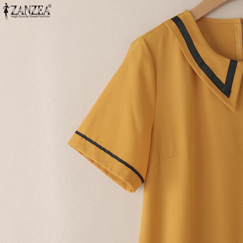 ZANZEA Women Casual Doll Collar Loose Summer Short Sleeve Dress