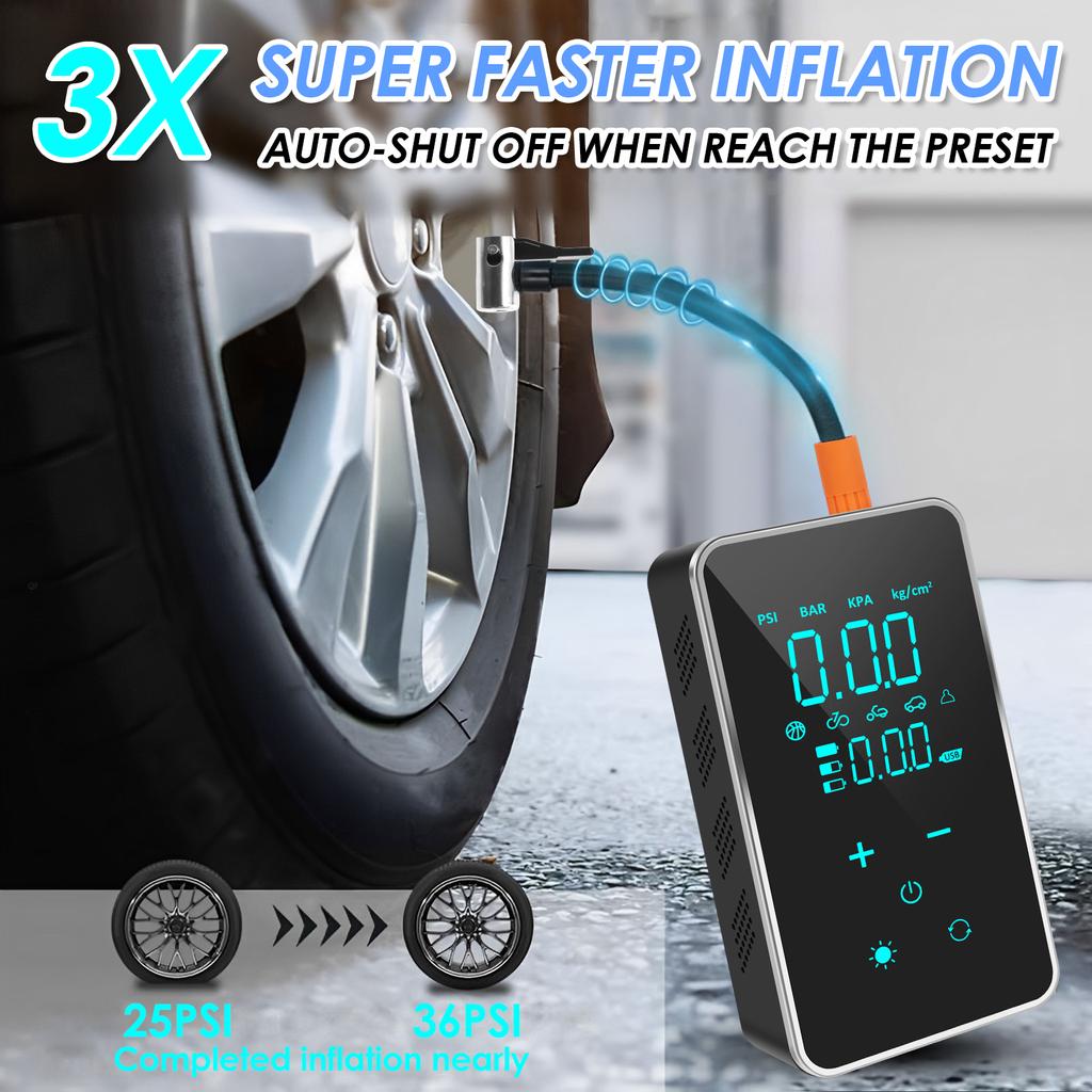 Tire Inflator 150PSI Cordless Air Compressor with Light 18000mAh Electric Bicycle Car Tire Pump with Touch Screen Pressure Gauge