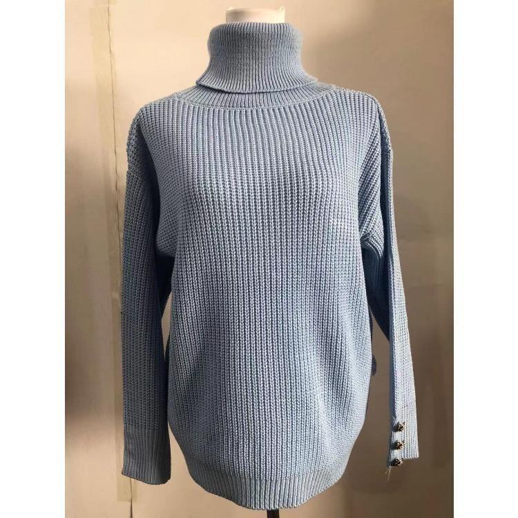 Women Solid Color High Neck Knit Sweater Autumn Winter Casual Fashion Pullover