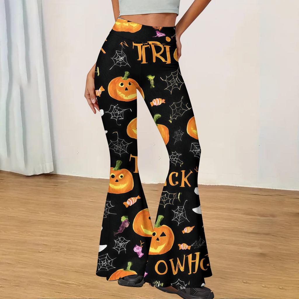Women Casual Halloween Printed Flared Yoga Pants High Waist Stretchy Bootcut Leggings Comfortable Fit for Daily Wear