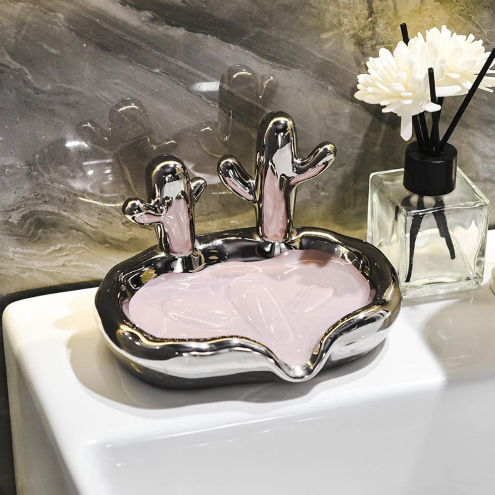 Creative Soap Dish Luxury Soap Draining Shelf Fashionable Cacti Ceramic Soap Box  Bathroom