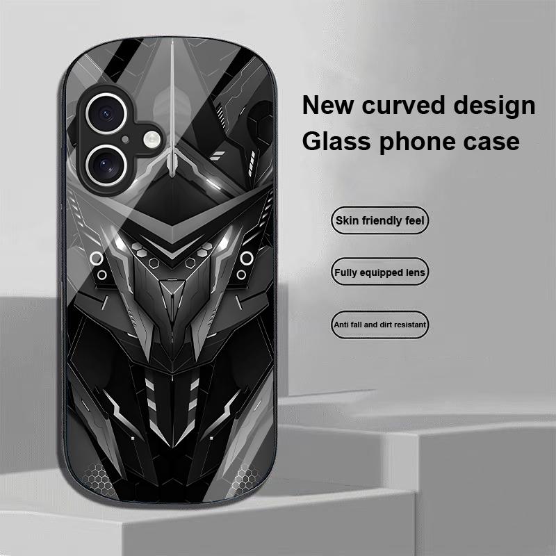 Kreativer Mech Für Apple IPhone 16 11 13 15 14 Pro Max 12 Mini 7 8 Plus XR X XS SE Elliptisch Geformte Handyhülle aus Gehärtetem Glas