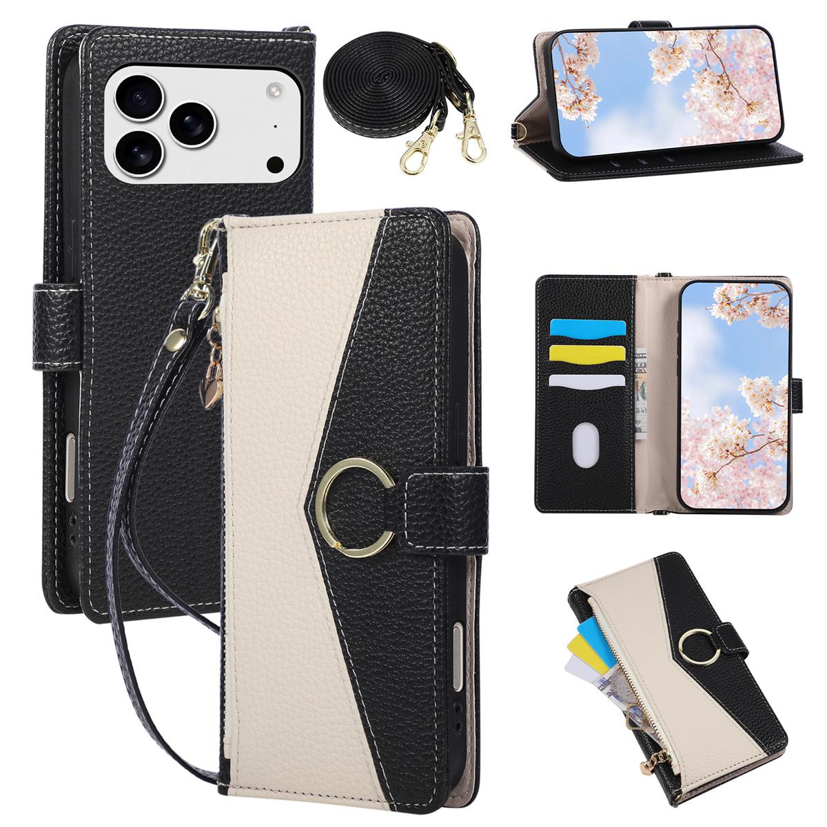 

Zipper Pocket Phone Case for IPhone 17E 17 16 15 14 13 12 11 Pro Max 7 8 Plus Cossbody Leather Cards Wrist Strap Wallet Cover iPhone 7 Plus чорний