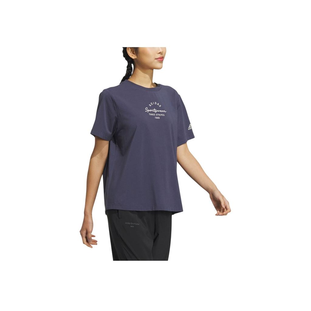Adidas Sport Training Casual Round Neck Short Sleeve T-Shirt Women Tops Navy IS7404