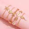 5Pcs Boho Summer Stackable Bangles Luxury Gold Color Starfish Shell Open Bangle Bracelet Set For Women Girls Beach Party Jewelry