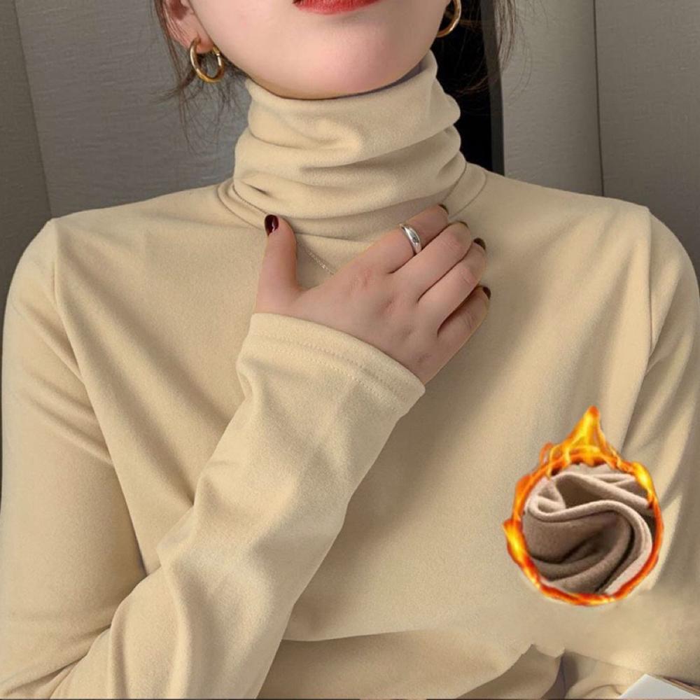Women's Thermal Underwear High Collar Autumn Winter Thickening Solid Soft Long-sleeved T-shirt Pile Collar Warmer Tops For Women