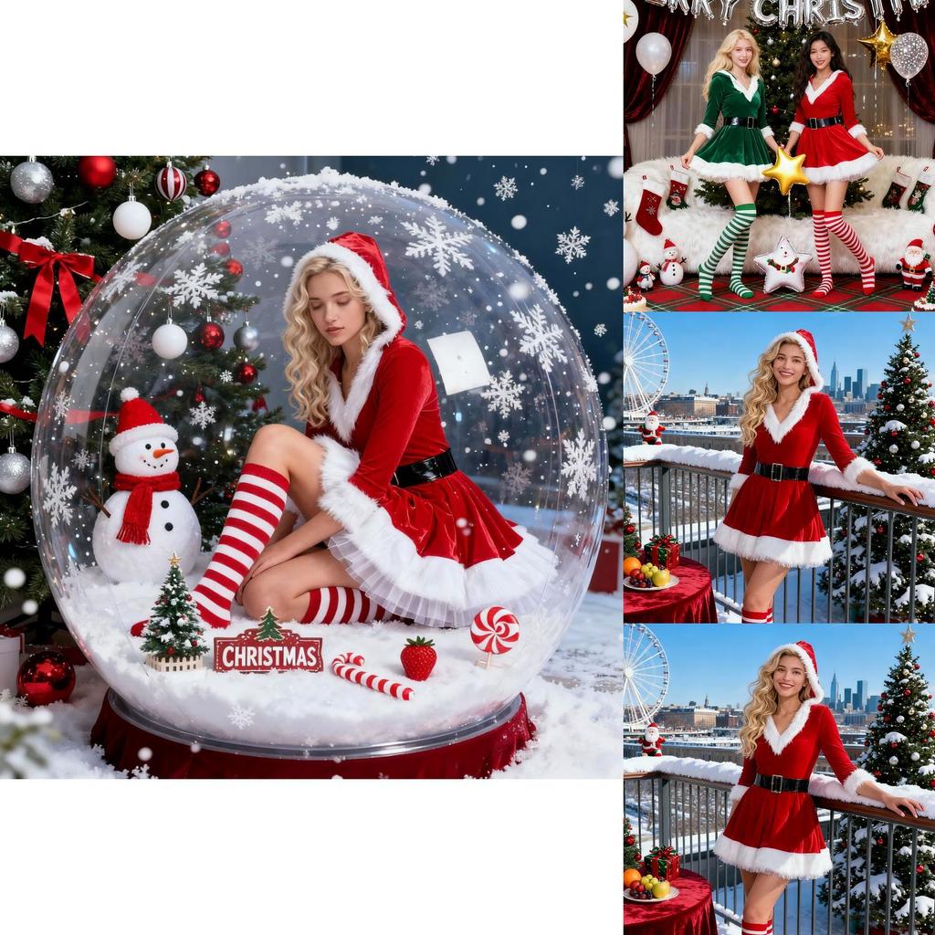 Christmas Elf Costume Dress With Hood For Holiday Stage Performances