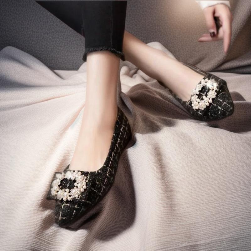 

Spring and Autumn New Style Pointed Toe Flat Casual Shoes Women s Shallow Mouth Pearl Buckle Comfortable Fashion Women s Shoes 35 бежевий