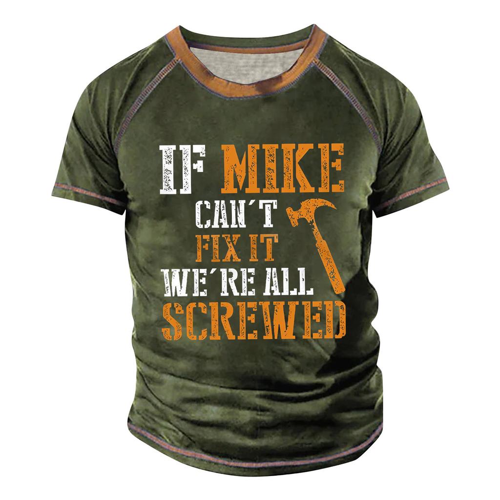 Men's Raglan T-shirt Retro Short Sleeve Round Neck Letter Printing Tops