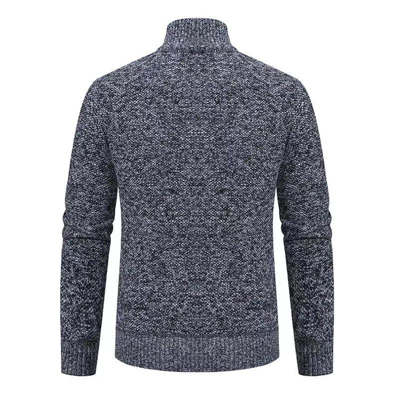 Men's Fleece-Lined Cardigan: Thick Knit Zipper Sweater with Stand-Up Collar for Autumn/Winter 2023