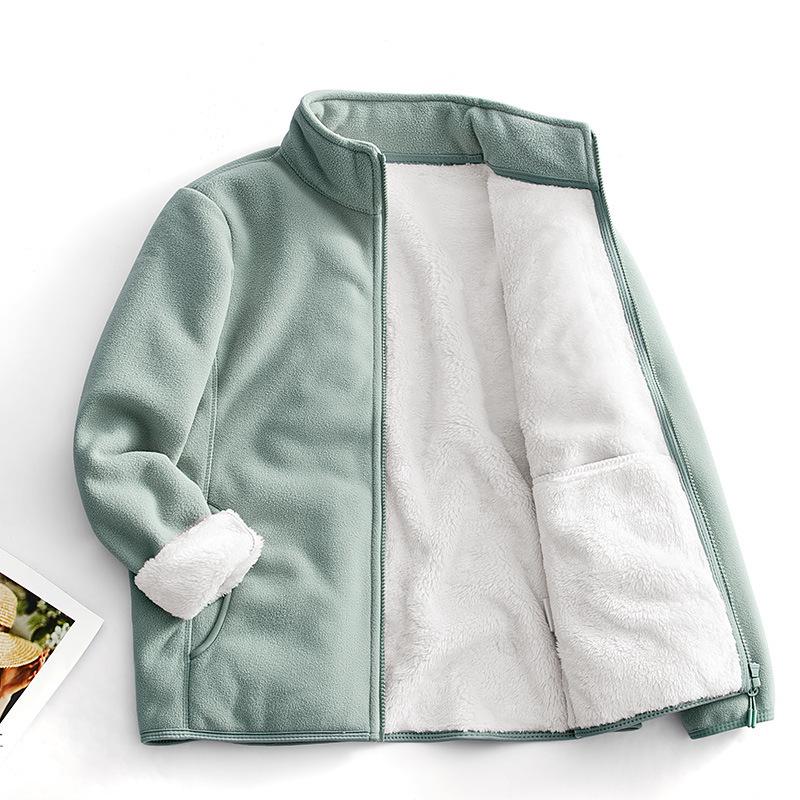 Boys and Women's Double-Sided Coral Fleece Jacket - Warm, Thickened Autumn/Winter Cardigan for Outdoor Use