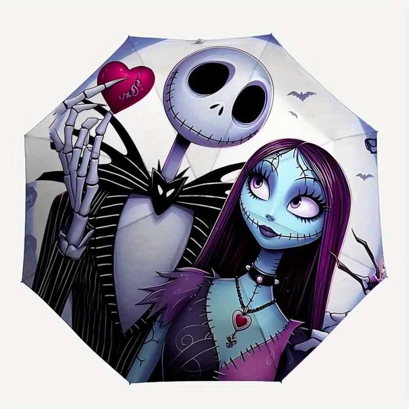 1 Auto Open Jack Skellington, Sally Themed Colorful 8-rib Portable Umbrella for Men and Women, A Compact Commuting Companion Suitable for Da