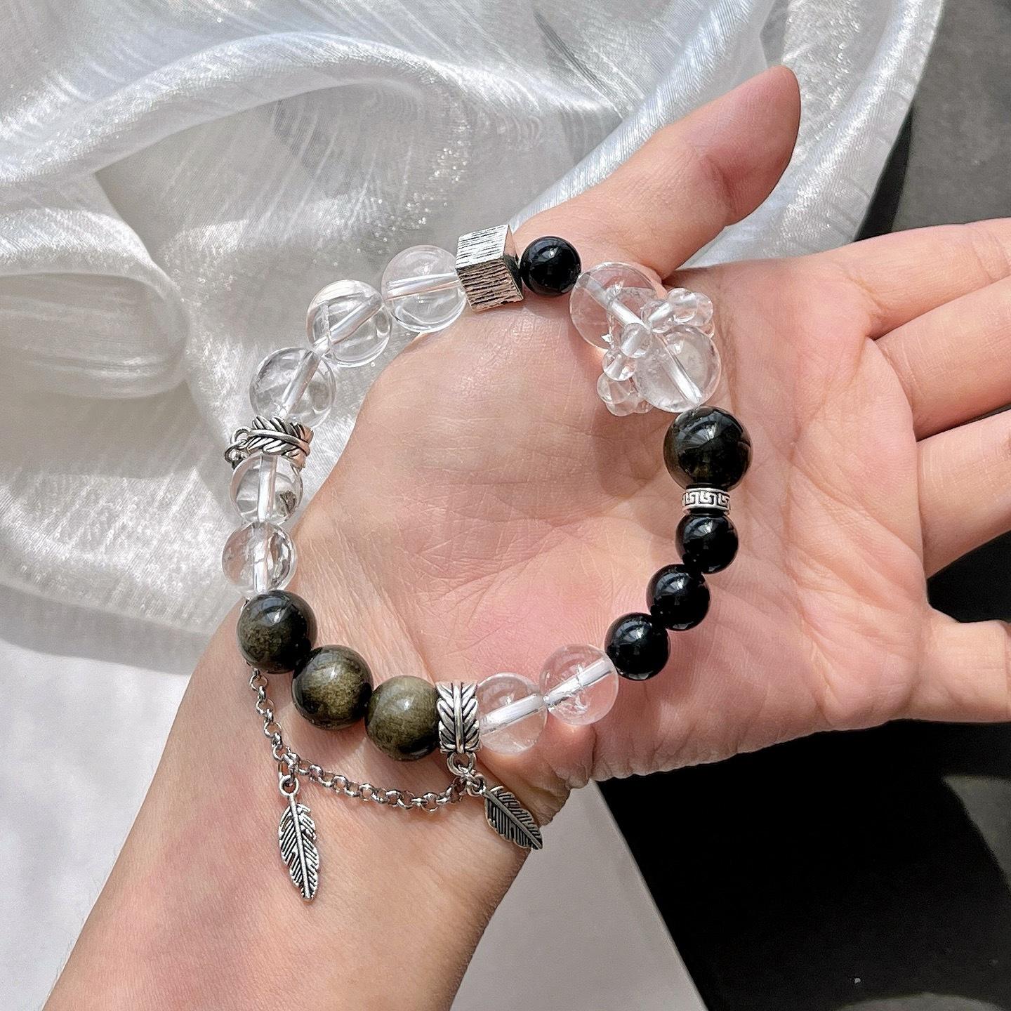 Vintage Tassel Natural White Crystal Obsidian Design Bracelet