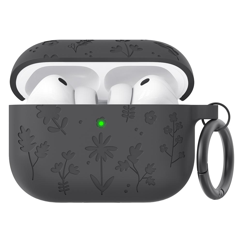 AHASTYLE WG186 For AirPods Pro 3 Embossed Floral Pattern Silicone Case Protective Cover with Hook