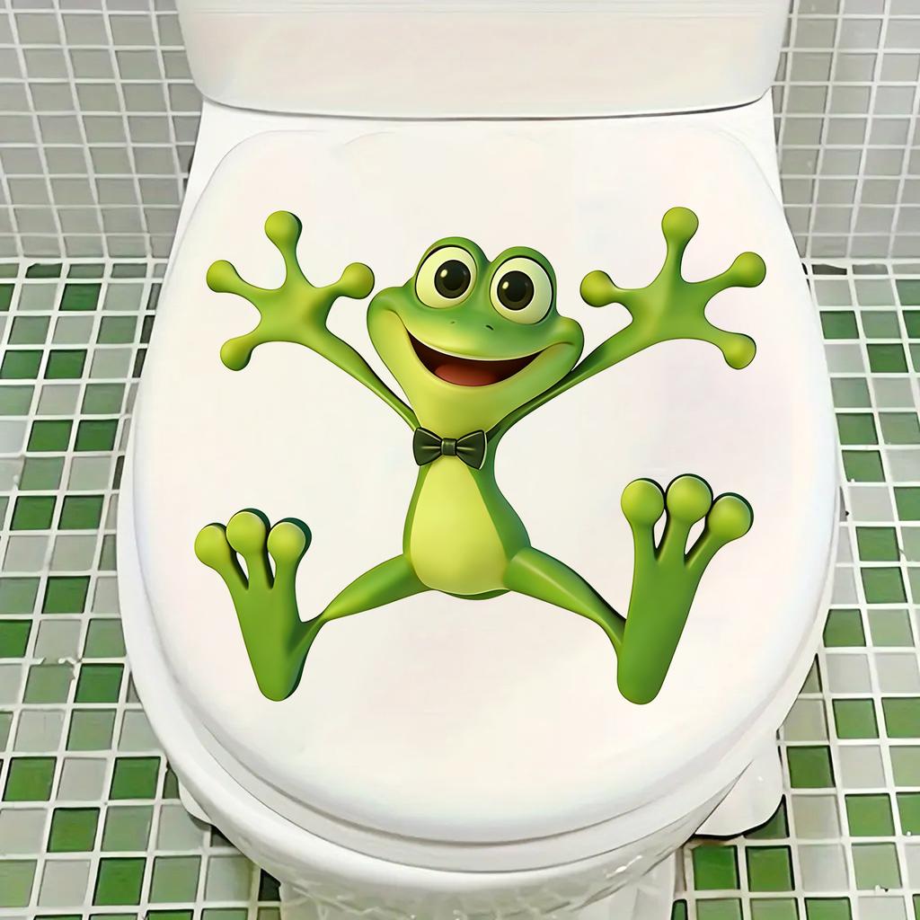 Cute Smiling Frog Waterproof Removable Toilet Tank Sticker Home Bathroom Decor
