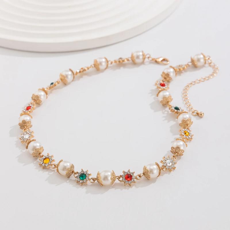 1 Stück Elegante Imitationsperlenkette für Damen Kragen Wed Braut Goth Strass Choker Party Schmuck Geschenke Neu