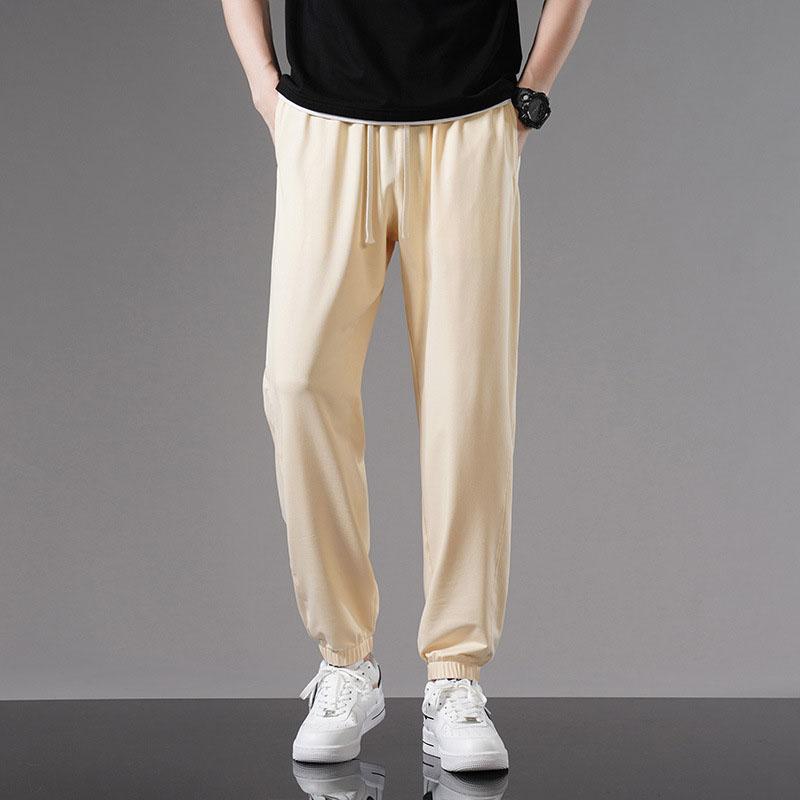Letní pánské tepláky Korejská móda Sportovní oblečení Stahovací šňůrka Široké nohavice Rovné Tepláky Bavlna Ležérní Volné Kalhoty