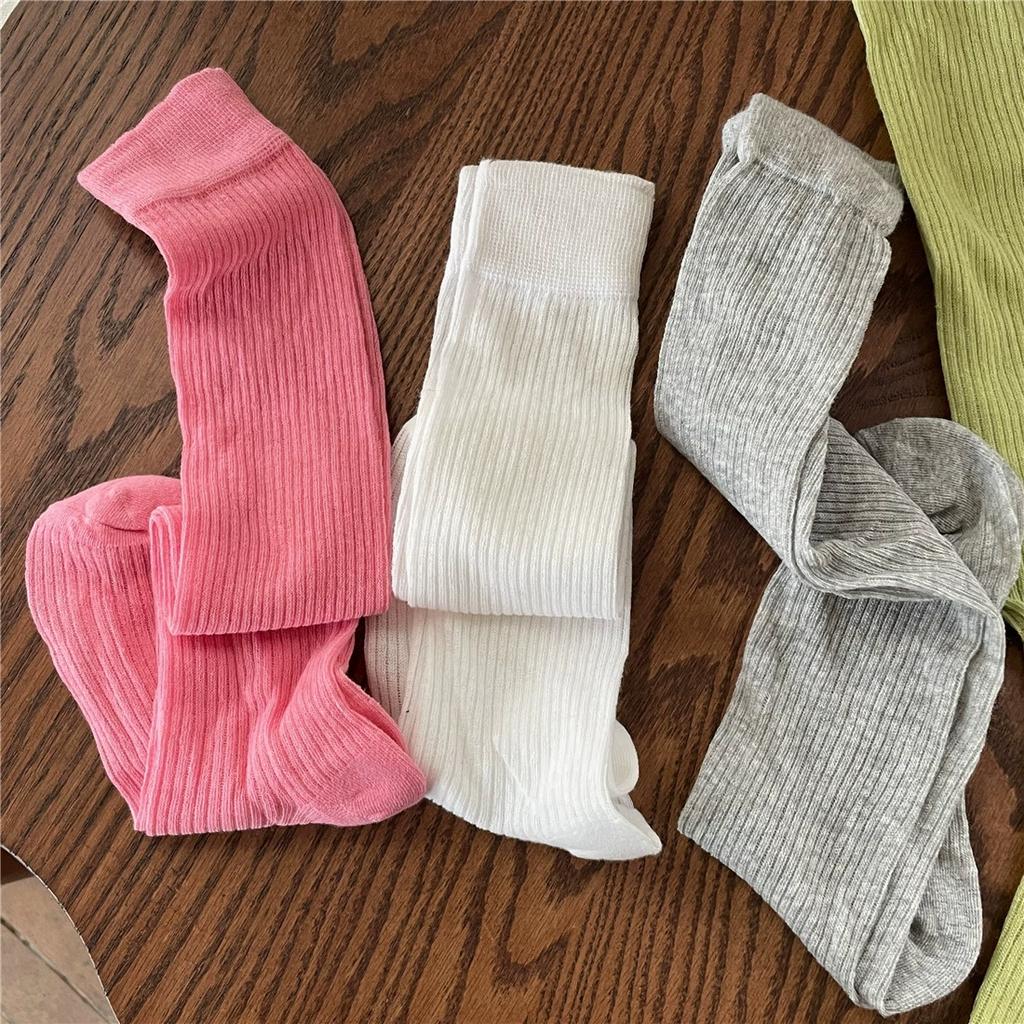 Women Thin Boneless Cotton Long Socks Jk Lolita Striped Pile-Up Stockings Trendy Breathable Soft Slim Knee High Stacked Socks