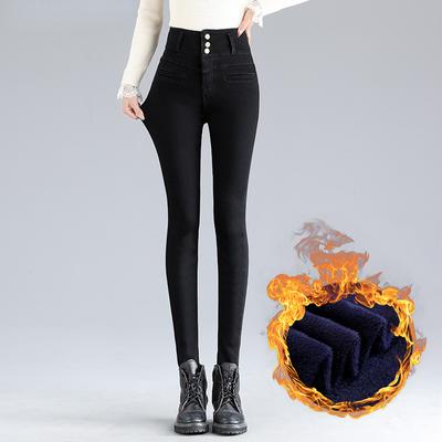 2021 Women Winter Fleece Jeans New Solid Warm Thicken Denim Pencil Pants Fashion Skinny Jean Pants Sexy Slim Trousers