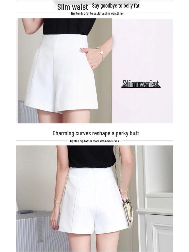 Women's High Waist Wide Leg Chiffon Shorts - Korean Style A-line White Casual Pants for Spring/Summer 2026