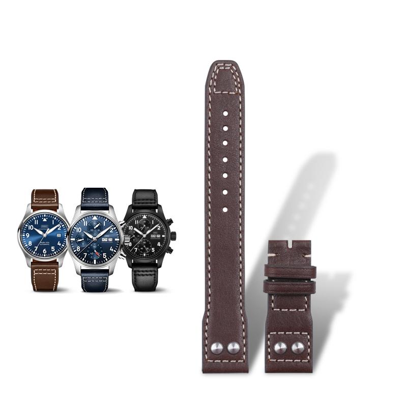 Black Blue Brown Soft Cslfskin GenuineLeather Rivet Cowhide Watchband 20mm For IWC Strap For Mark18 BraceletsFree Tools