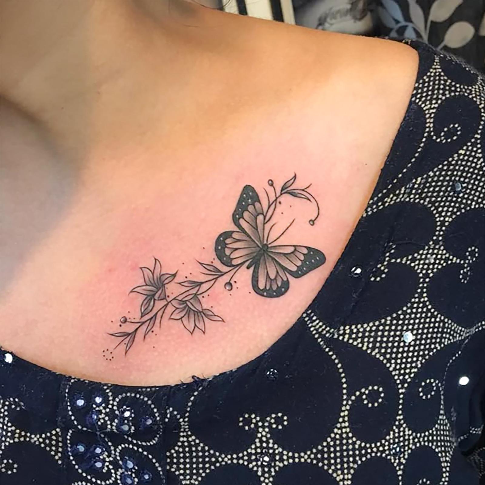 Glow Makeup Unisex Small Fresh Flower Butterfly Tattoo Sticker, Simple And Beautiful Collarbone Tattoo Sticker
