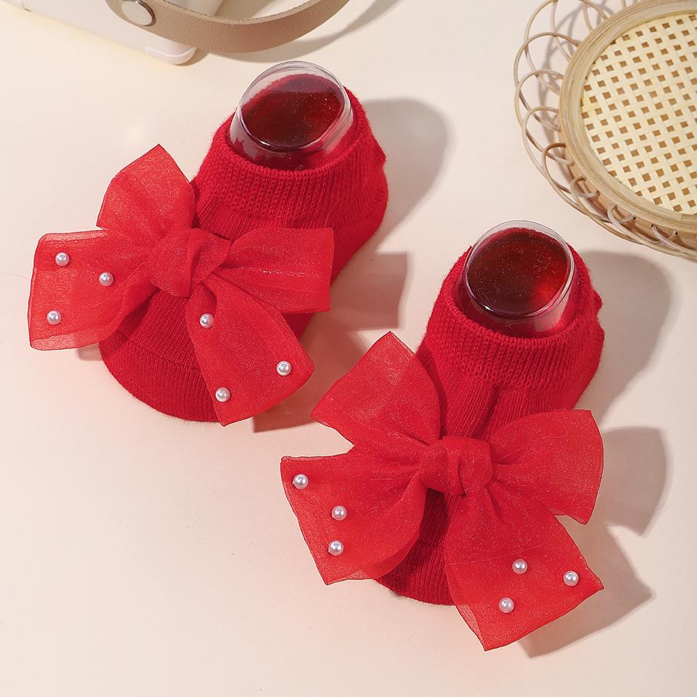1 Pair of Lace Bow Socks Chiffon Pearl Delicate Breathable Socks Baby Girl Toddler Letter Socks