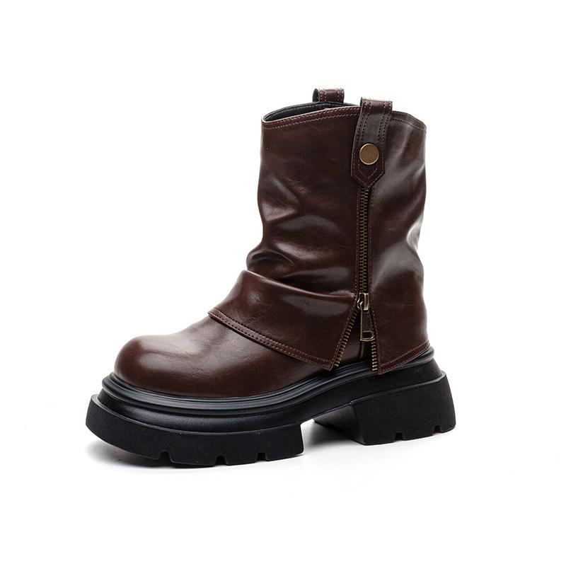 Martin Boots Women's 2025 Winter New Platform Pants Boots Casual Fashion Retro Heightening Removable Pile Short Boots