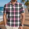 Men’s Loose Fit Casual Short Sleeve Polo Shirt with Plaid Print and Classic Turn Down Collar for Everyday Wear