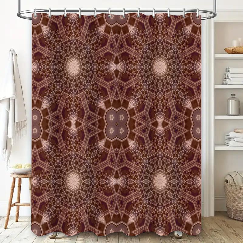 Kaleidoscope Shower Curtain Rustic Boho Style Bathroom Decor Waterproof Fabric Handmade Customizable Size 160x185cm Red Beige