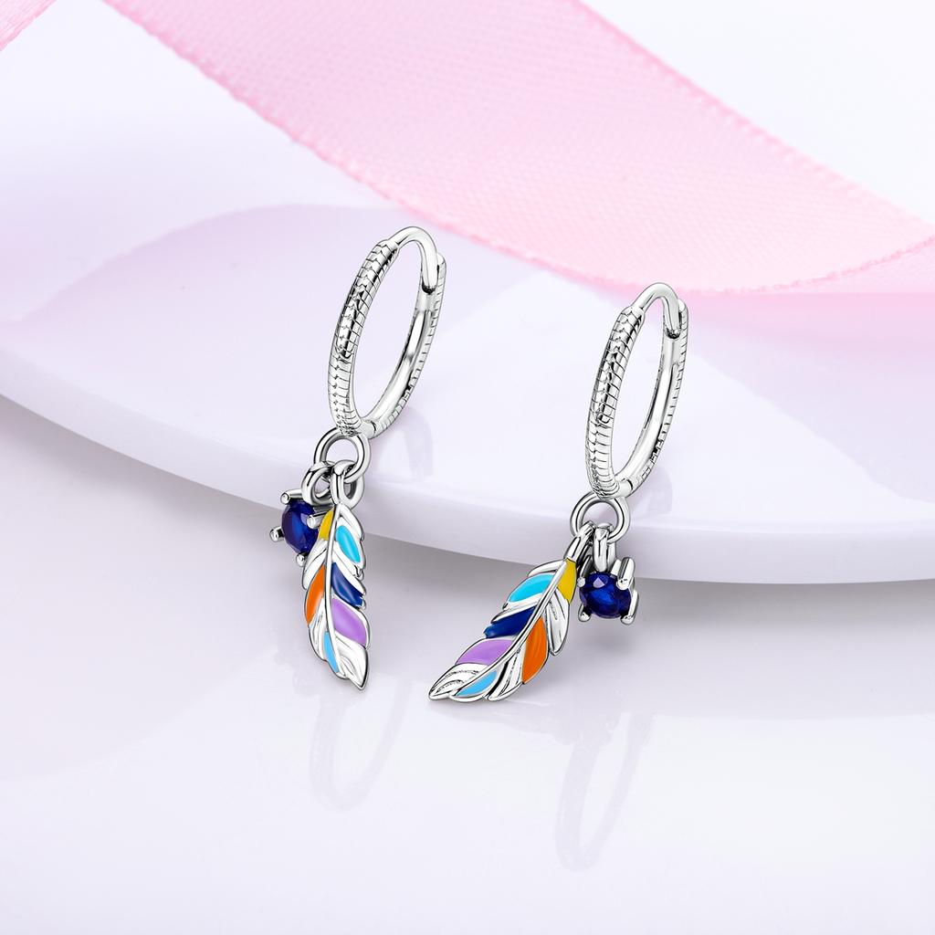 925 Silver Earring Sparkling Colorful Zircon Hoop Earring Round Shape Pendientes Fine Jewelry Gift For Woman