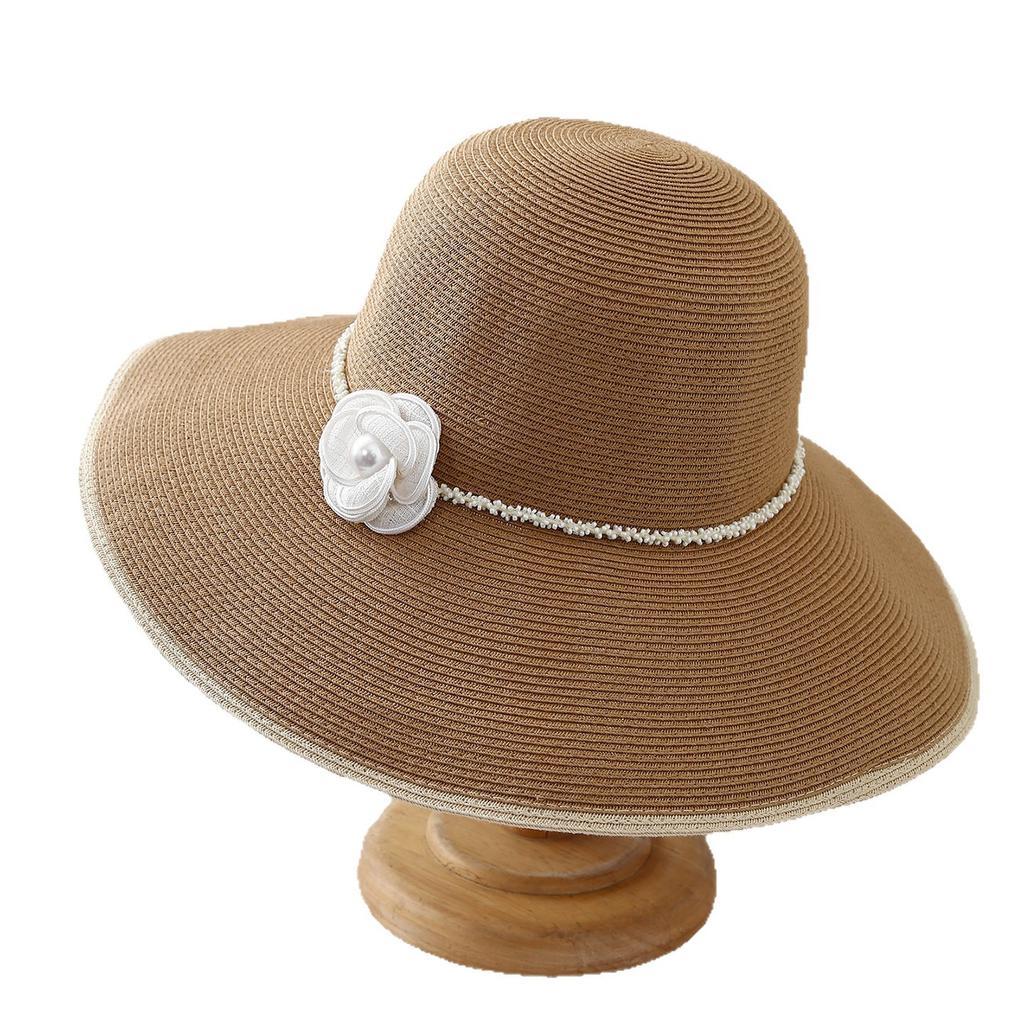 New French Elegant Flower Pearl Bucket Hat Women's Summer Fashion Show Face Small Shade Straw Hat Temperament Sun Hat